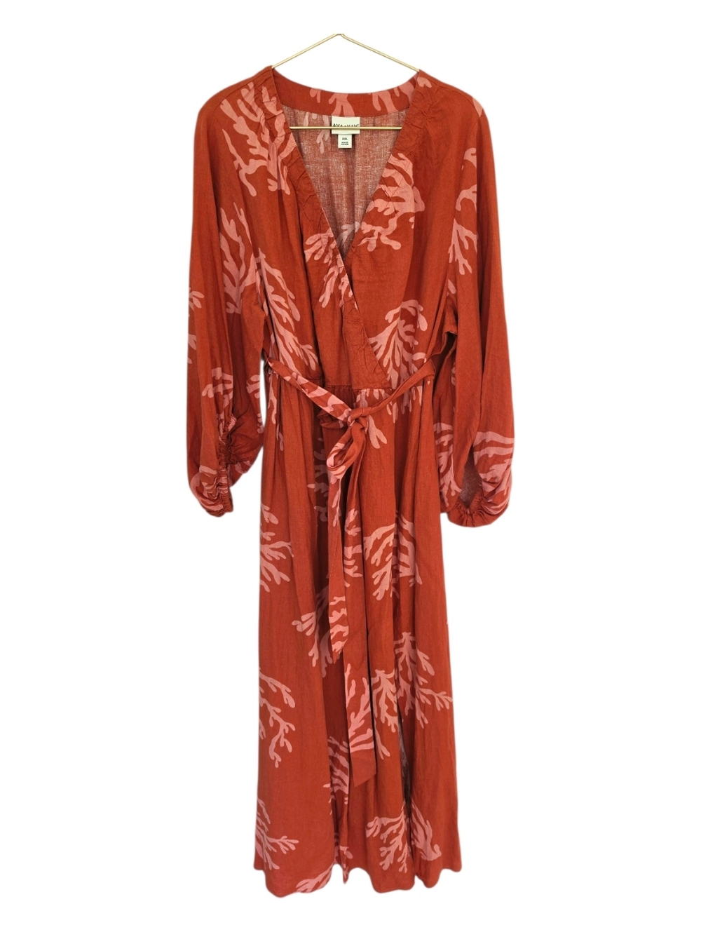 Ava & Viv Rust Pink Coral Print Tie Waist Maxi Dress XXL